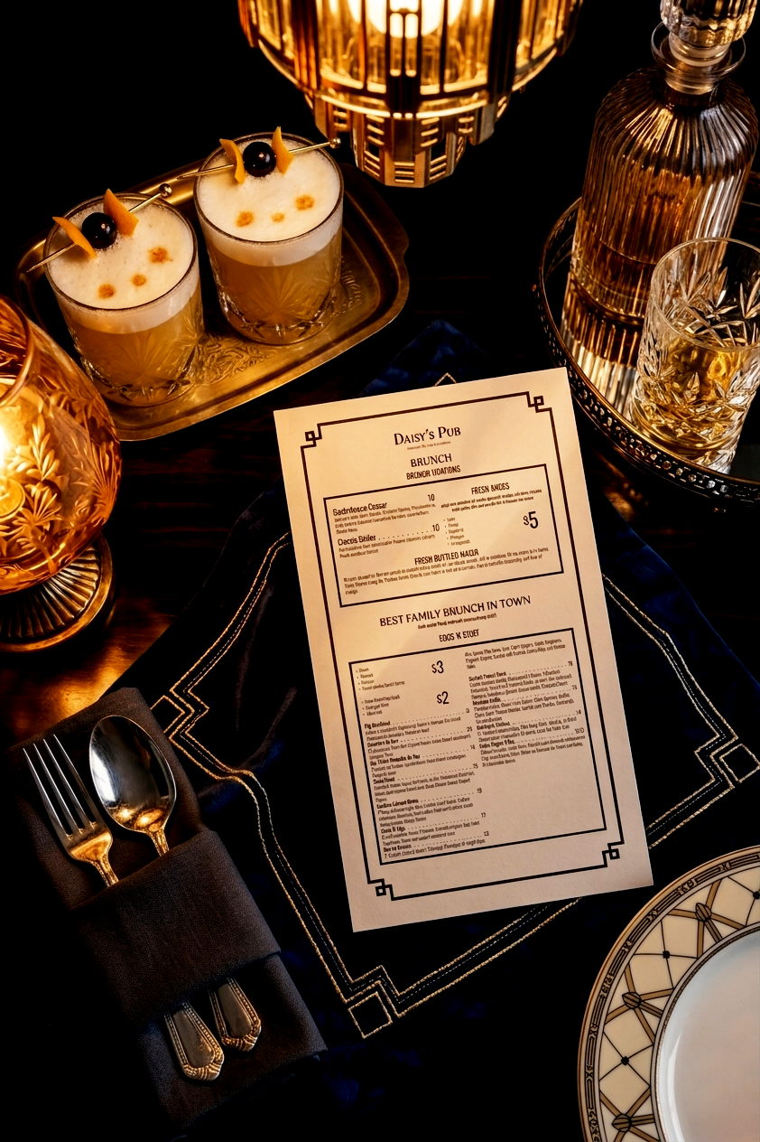 Daisy's Pub menu mockup in hand